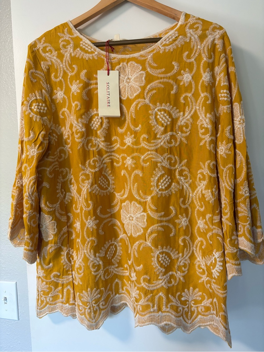 Solitaire Mustard and Cream Embroidered Floral Tunic